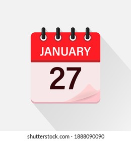 January 27, Calendar icon with shadow. Day, month. Flat vector illustration.
