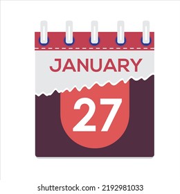 27 de enero. Icono de calendario diario plano vectorial. Fecha y hora, día, mes. Vacaciones. Temporada. Fondo blanco
