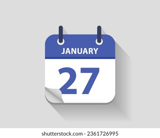 27 de enero. Icono de calendario diario plano vectorial. Fecha y hora, día, mes. Año. Ilustración del vector