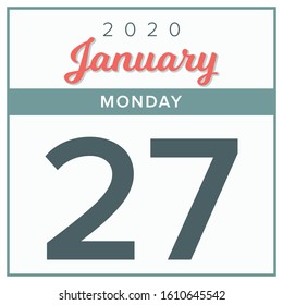 January 27th, 2020. Calendar day icon. Red and grey color.