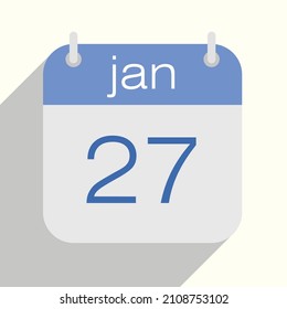 January 27th calendar vector illustration. Twenty-seventh of January. Blue and gray colors. Drop shadow. Flat design style.