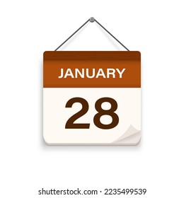 January 28, Calendar icon with shadow. Day, month. Meeting appointment time. Event schedule date. Flat vector illustration. 