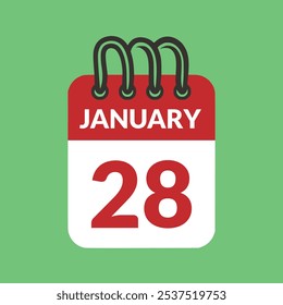 Enero 28 Icono de calendario Ilustración vectorial.