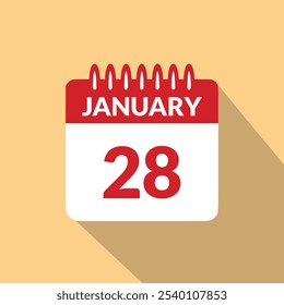 Enero 28 Icono de calendario Ilustración vectorial.