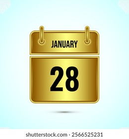 January 28 calendar and time planner on gold background. Daily calendar icon, schedule symbol