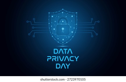 January 28 Data Privacy Day Poster. Low Poly Style Design. Cyber Security And Personal Data Protection Vector Isolated on Geometric Background