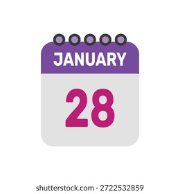 28 de janeiro ícone vetor começa com página de calendário colorida
