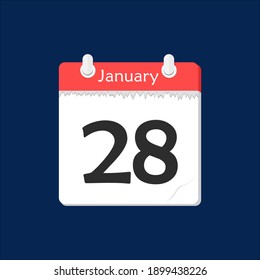 28 de enero. Icono de calendario diario plano vectorial. Fecha y hora, día, mes. Vacaciones.
