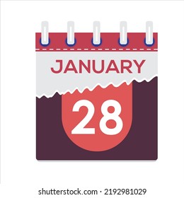 January 28. Vector flat daily calendar icon. Date and time, day, month. Holiday. Season. White Background