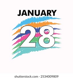 Enero 28 Vector Forma con fondo blanco de Imagen y fondo multicolor de fecha. 28º día del año nuevo. Fecha diaria del calendario.