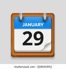 January 29 blue daily realistic calendar with wooden frame icon date vector image