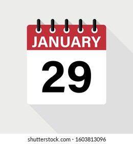 January 29 - Calendar Icon. Calendar Icon with shadow. Flat style. Date, day and month.