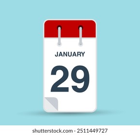 29 de enero hoja de calendario. Plantilla de Vector de diseño de calendario. Orientación de Vertical.