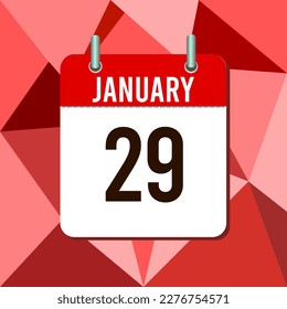 January 29, calendar vector illustration, isoleted on colorful monochromatic triangles background.