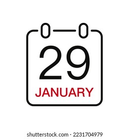 January 29 date on the calendar, vector line stroke icon for user interface. Calendar with date, vector illustration.