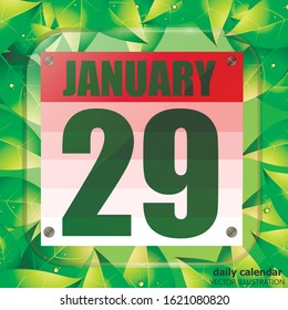 January 29 icon. For planning important day. Banner for holidays and special days with green leaves. Twenty-ninth of January icon. Vector Illustration.