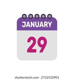 29 de janeiro ícone vetor começa com página de calendário colorida