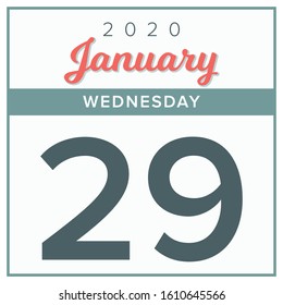 January 29th, 2020. Calendar day icon. Red and grey color.