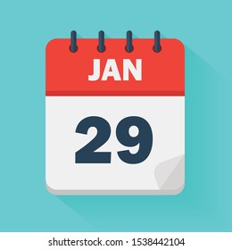 January 29th. Daily calendar icon in vector format.  Date, time, day, month. Holidays