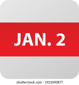January 2nd date icon, single day vector illustration modern flat style. Calendar element for web deisgn, schedule, planner, organizer. 