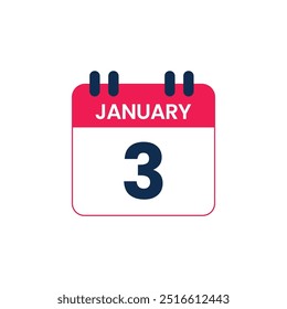 January 3 Calendar Date vector icon, Calender Day for Appointment or Deadline
