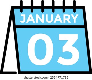 January 3 Calendar Day or Calender Date for Deadlines or Appointment. Calendar vector icon. Deadline. Date. 

