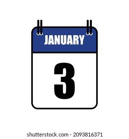 Ilustración del vector de iconos del calendario 3 de enero . Fecha, Día De La Boca 