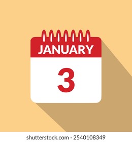 Ilustración vectorial del ícono del Calendario del 3 de enero.