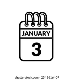 January 3 Calendar icon vector illustration.