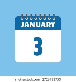 Enero 3 Calendario Icono Vector Página Mes Diseño