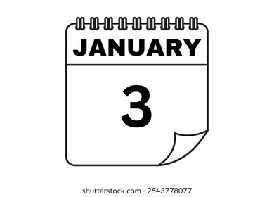 January - 3 Calendar Icon. Calendar Icon with white background. Flat style. Date, day and month.