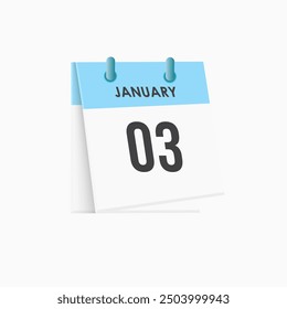 January 3 - calendar and Time planner. Daily Calendar Icon reminder. Vector Illustration.