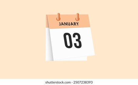 January 3 - calendar and Time planner. Daily Calendar Icon reminder. Vector Illustration.