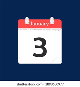 January 3. Vector flat daily calendar icon. Date and time, day, month. Holiday.