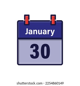 January 30, Calendar icon. Day, month. Meeting appointment time. Event schedule date. Flat vector illustration.