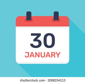 January 30 calendar icon. Thirty of Jan vector illustration