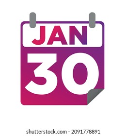 January 30. Single day calendar. minimalist flat illustration in purple color. eps 10