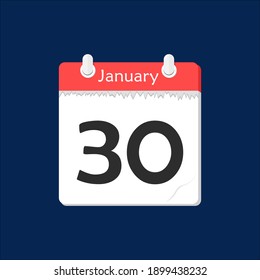 30 de enero. Icono de calendario diario plano vectorial. Fecha y hora, día, mes. Vacaciones.
