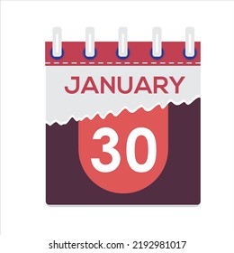 30 de enero. Icono de calendario diario plano vectorial. Fecha y hora, día, mes. Vacaciones. Temporada. Fondo blanco