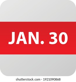 Icono de fecha 30 de enero, ilustración vectorial de un solo día estilo plano moderno. Elemento Calendar para diseño web, planificación, organizador. 