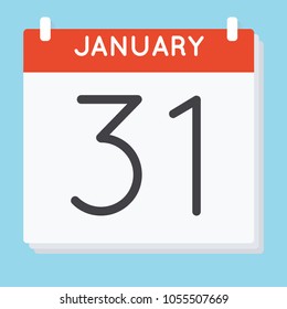 January 31. Calendar icon. Vector illustration in flat design isolated in blue background. Date and time, day, month.