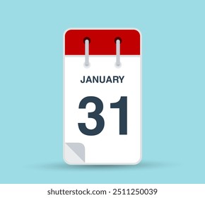 January 31 calendar leaf. Calendar design vector template. Vertical orientation.