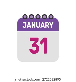 31 de janeiro ícone vetor começa com página de calendário colorida
