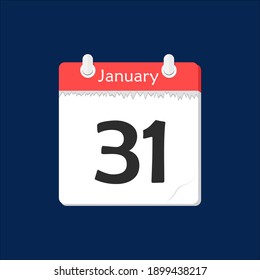 31 de enero. Icono de calendario diario plano vectorial. Fecha y hora, día, mes. Vacaciones.
