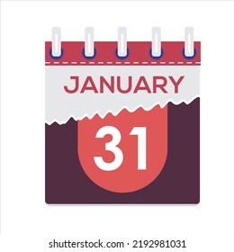 31 de enero. Icono de calendario diario plano vectorial. Fecha y hora, día, mes. Vacaciones. Temporada. Fondo blanco