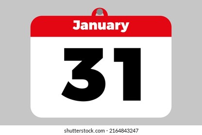 January, 31st. White and red calendar.