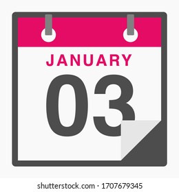 January 3rd Flat icon calendar isolated on white background. Vector illustration