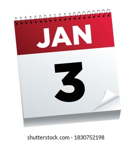 January 3rd on a calendar page - illustrated. 