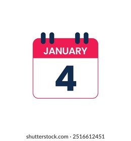 January 4 Calendar Date vector icon, Calender Day for Appointment or Deadline