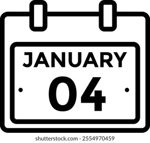 January 4 Calendar Day or Calender Date for Deadlines or Appointment. Calendar vector icon. Deadline. Date. 
